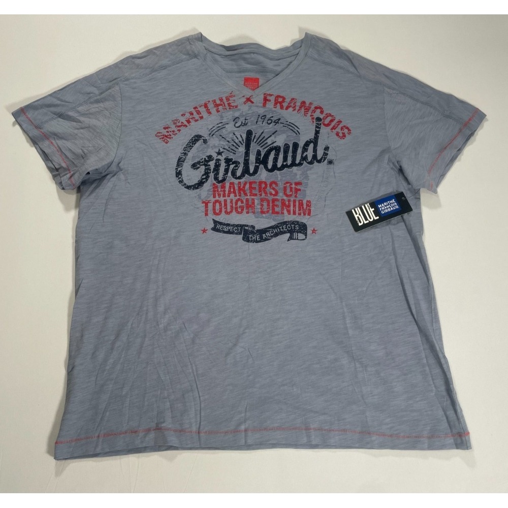 Marithe Francois Girbaud Makers of Tough Denim V-Neck T-Shirt Gray Henley Sz 3XL